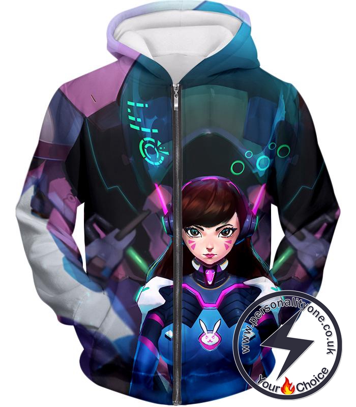 Overwatch Most Beautiful Tank Fighter D.Va Zip Up Hoodie